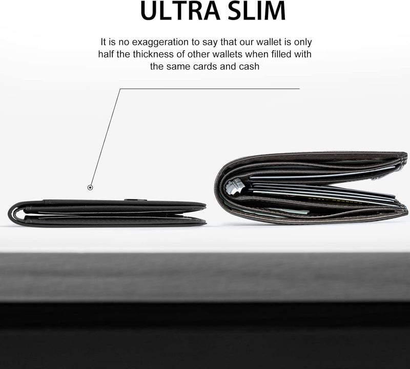 GSOIAX Mens Slim Wallet for Men Minimalist Genuine Leather Carbon Fiber Rfid Blocking Bifold Credit Card Holder With Gift Box (Black) - Image 2